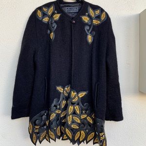 Vintage Knit Jacket with Leather “Lace” Appliqué